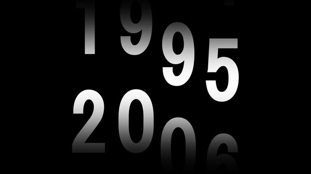 Fast time lapse speed timer showing years changing from 1950 to 2028 on dark background representing historical progress future transition decades passing rapid chronology visual animation time video.