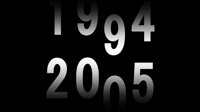 Fast time lapse speed timer showing years changing from 1950 to 2027 on dark background representing historical progress future transition decades passing rapid chronology visual animation time video.