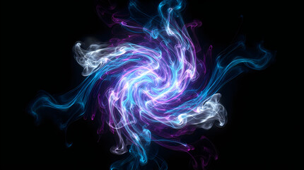 Fototapeta premium Abstract swirling vortex of blue and purple liquid light particles on black background with purple energy