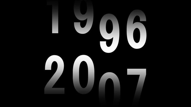 Fast time lapse speed timer showing years changing from 1950 to 2020 on dark background representing historical progress future transition decades passing rapid chronology visual animation time video.
