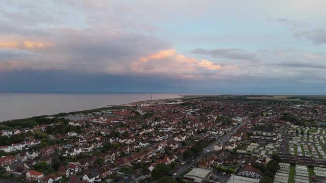 Aerial view of coastal town at twilight