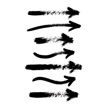 Black Ink Brush Stroke Arrows Set Isolated on White Background for Graphic Design and Creative Projects