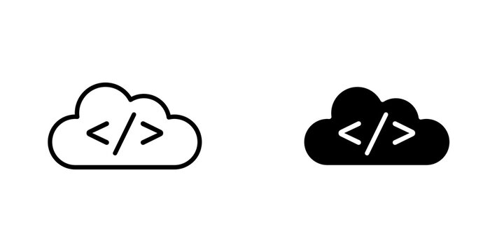 Cloud code icon flat outline in black