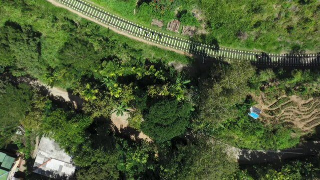 Aerial View of Railway Tracks Cutting Through Lush Green Sri Lankany J
