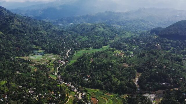 Aerial View of a Rural Village in the Lush Sri Lankan Mountains
