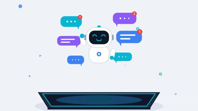 Friendly ai chatbot assistant with notification bubbles for customer support and digital communication concept