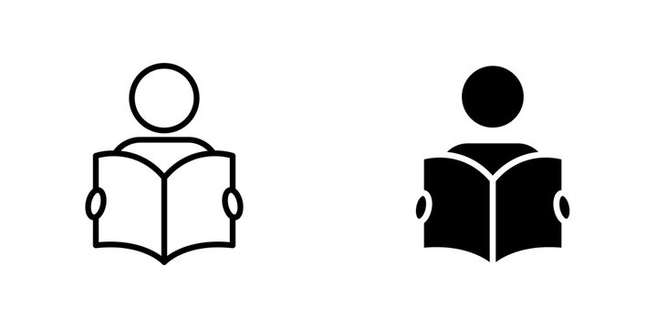 Book open reader icon flat outline in black