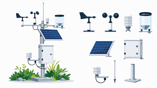 Solar powered weather station with meteorological instruments vector illustration