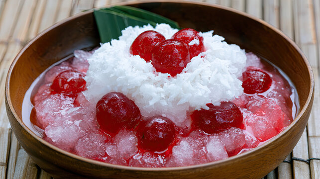 transparent water chestnut rubies in coconut snow dessert