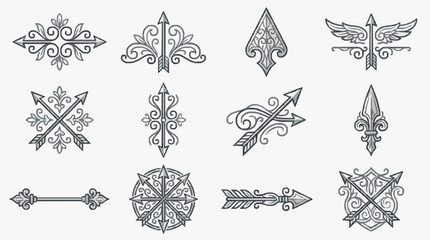 Elegant Ornamental Arrow and Fleurs de lis Decorative Motifs Collection © Rena