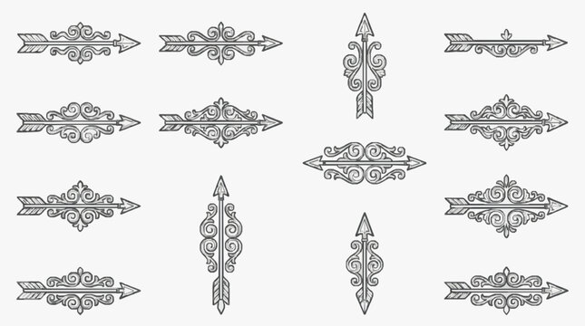 Elegant Ornamental Arrow Decorative Elements for Design Projects
