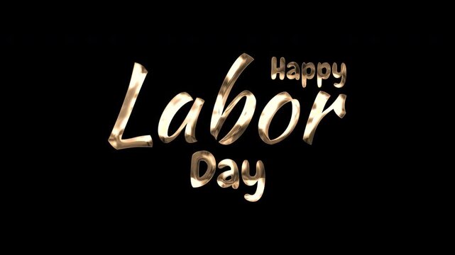 Labor day greetings, this metallic golden text on a shiny black background is ideal for holiday designs. Vibrant and sleek.