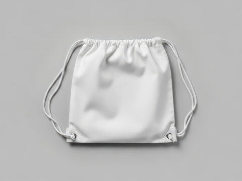 Empty white drawstring pouch bag