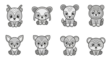 Cute cartoon bear cubs sitting down. © Kle