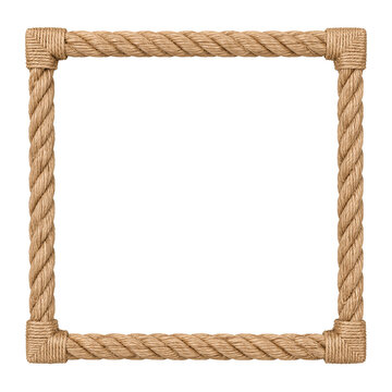 Square rope frame border with natural twine texture for design and mockups