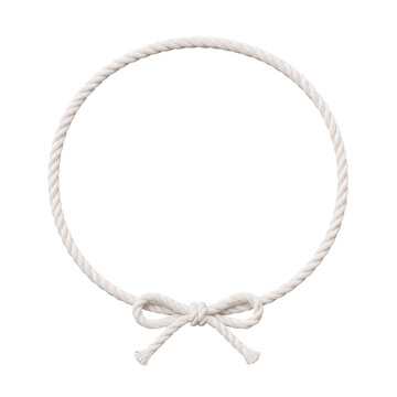 White rope tied into a circular loop with a bow knot forming a round frame