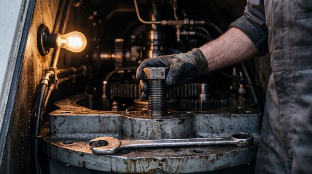 Wind turbine gearbox maintenance with steel bolt and spanner