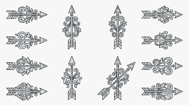 Elegant Ornate Arrow Designs with Floral Accents for Branding and Decoration