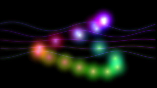 Abstract glowing orbs in fluid motion against a dark backdrop with subtle wave patterns