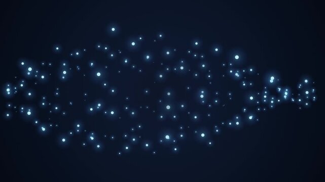 Abstract glowing particles forming a DNA helix against dark background with subtle camera zoom