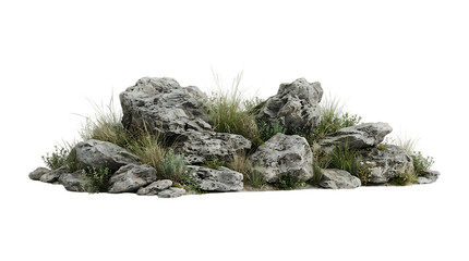 Natural rock formation with grass isolated on transparent background © Afrin