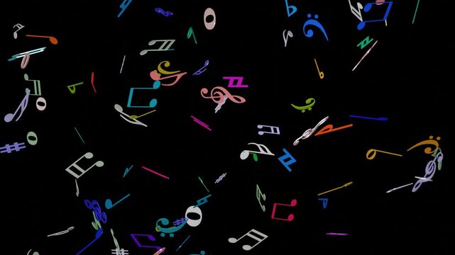 Musical score horizontal falling music notes audio pulse beats abstract 10 seconds animation screensaver visualiser motion graphics HD video black background
