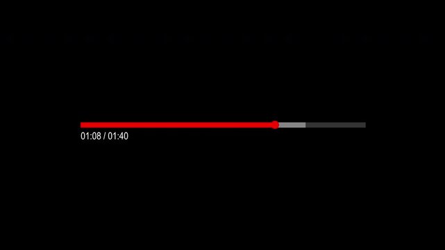 Red video player timeline progress bar animation on transparent background