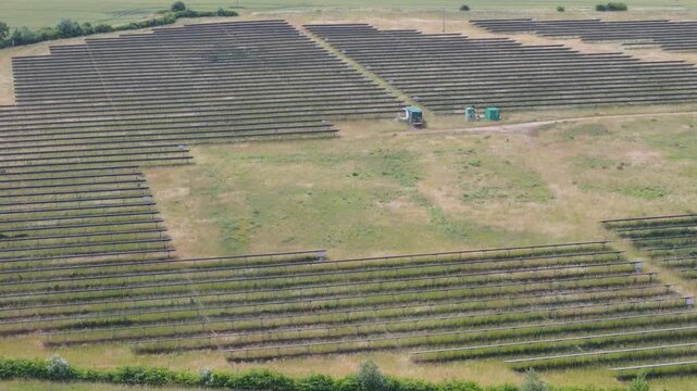 Rows of vineyard stretch across the green fields