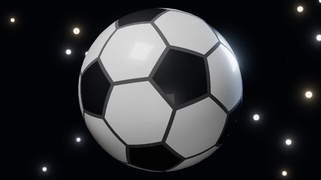 Soccer ball spinning in stadium lights sports background seamless loop
