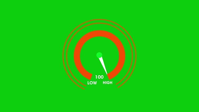 Digital gauge meter animation moves from high overload to safe low levels, presentation template from 100 to 0 percent Car Fuel Dashboard moving up and down, HUD radar icon