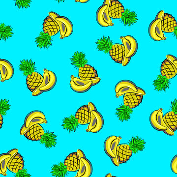 Vibrant Pineapple Pattern on Turquoise Background