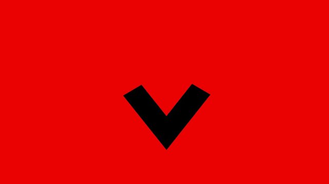 Animated Black Chevron Arrows Pointing Down Motion Graphic on Red Background Scroll Down Sign