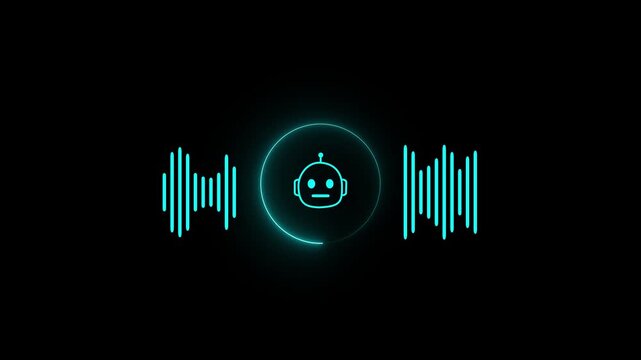 AI Voice Assistant Audio Waveform Interface with Chatbot Icon and Speech Recognition Technology on Black Background with Motion Graphics Animation ..