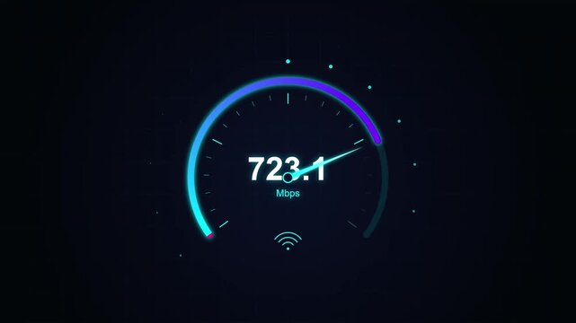 High Speed Internet Connection Test Gauge Animation Showing Fast Download Bandwidth Performance
