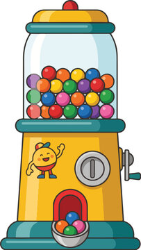 Retro gumball machine with colorful round bubblegum balls isolated on white background illustration