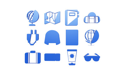 Twelve blue glossy travel and navigation themed collection © REZAUL
