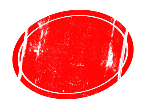 A weathered red oval shape with a white border, featuring a distressed grunge texture, isolated on a black background, for projects isolated on a transparent background