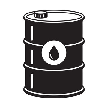 Industrial oil barrel drum icon with liquid drop symbol graphic