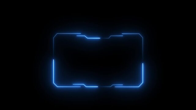 glowing neon Hud frames interface elements for futuristic sci-fi control panel and streaming webcam screen border on black background. Motion graphics of concept video