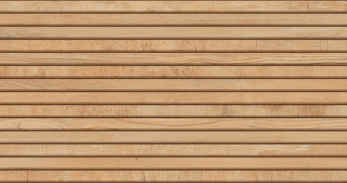 Natural light wood slat wall texture background, horizontal wooden panel background for architectural design