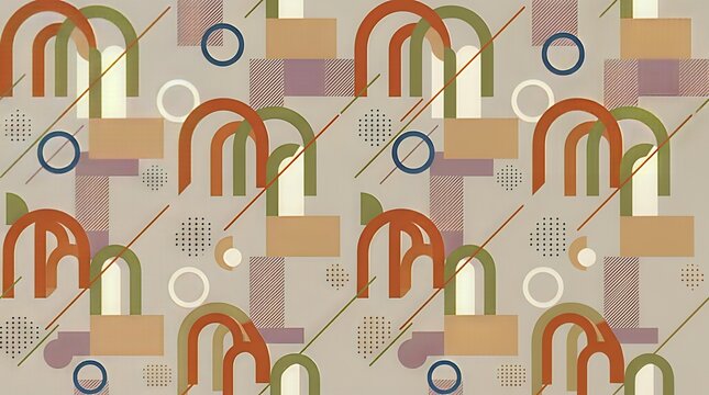 レトロなアーチと幾何学模様のシームレスパターン