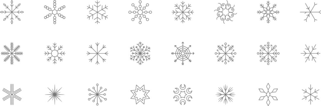 Grey snowflake vector set and icons for winter design