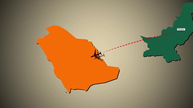 Pakistan to Saudi Arabia Flight Route Map Animation