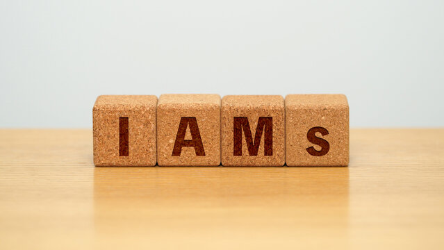 IAMs on four cork wooden blocks - identity and access management concept