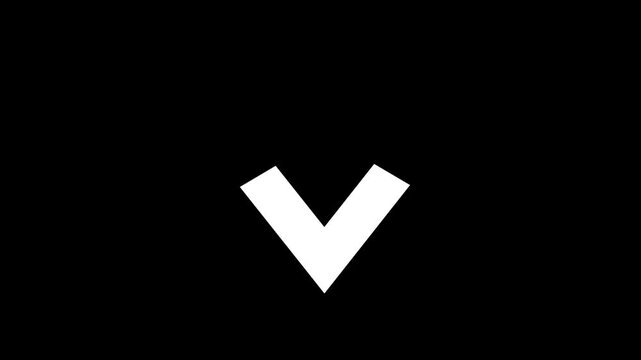 Animated Downward Arrows Motion Graphic, White Chevron Symbols on Black Background