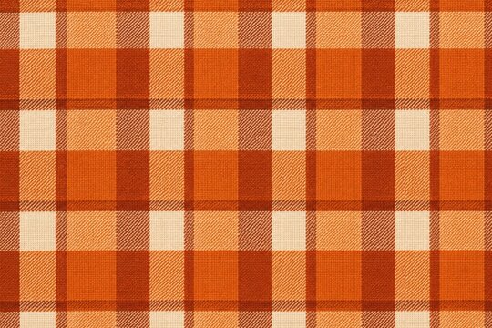 Orange plaid fabric pattern with warm autumn textile texture