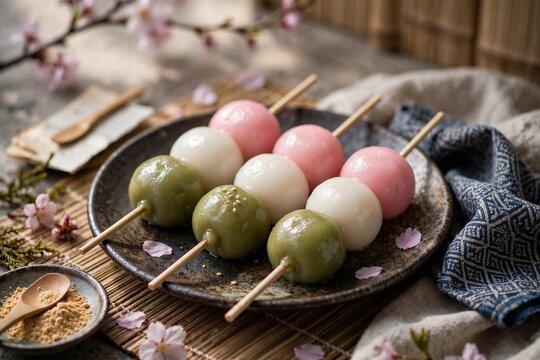 Japanese Kushi Dango Hanami Dango Tricolor Rice Dumplings on Skewers