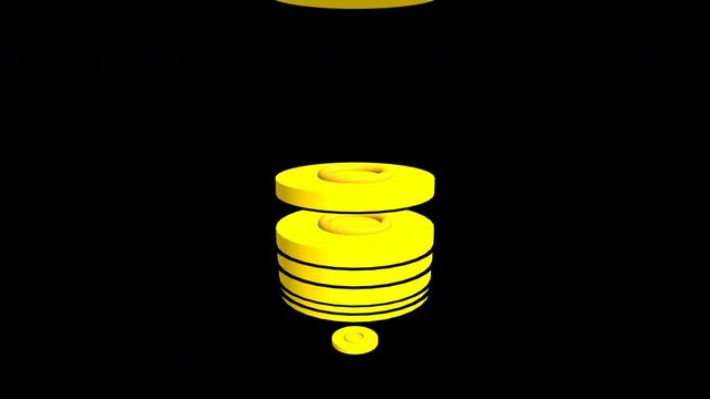 Bitcoin crypto coins falling on stack cartoon style animation
