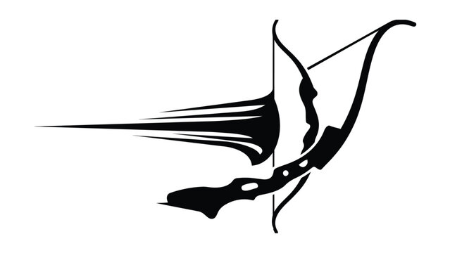 Black and white stylized longbow and arrow design illustration