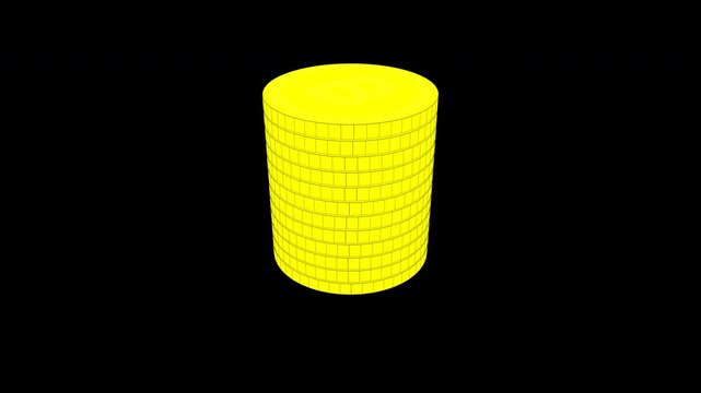Bitcoin coins falling on stack cartoon style animation alpha